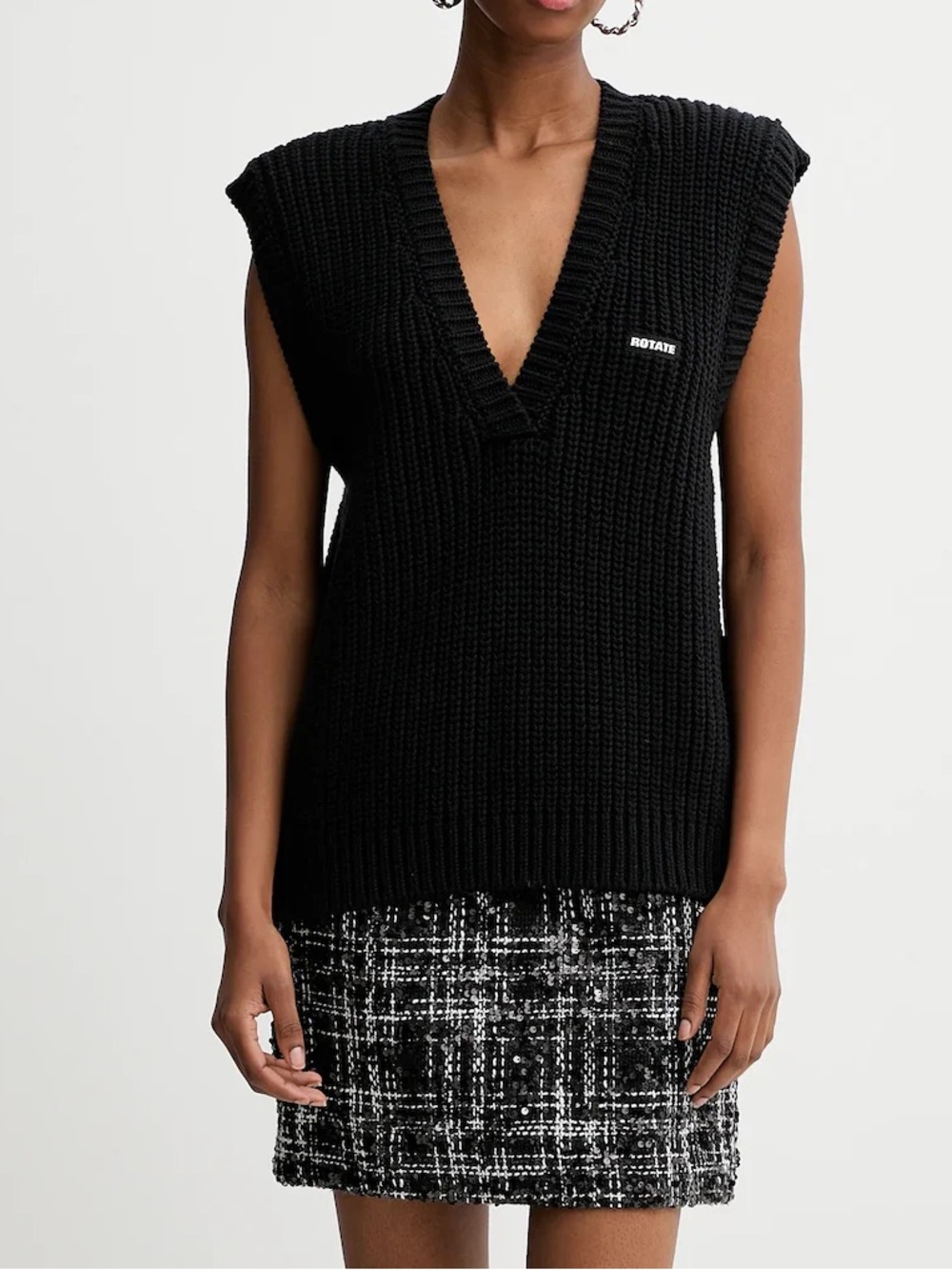 ROTATE Birger Christensen chunky knit vest in black.